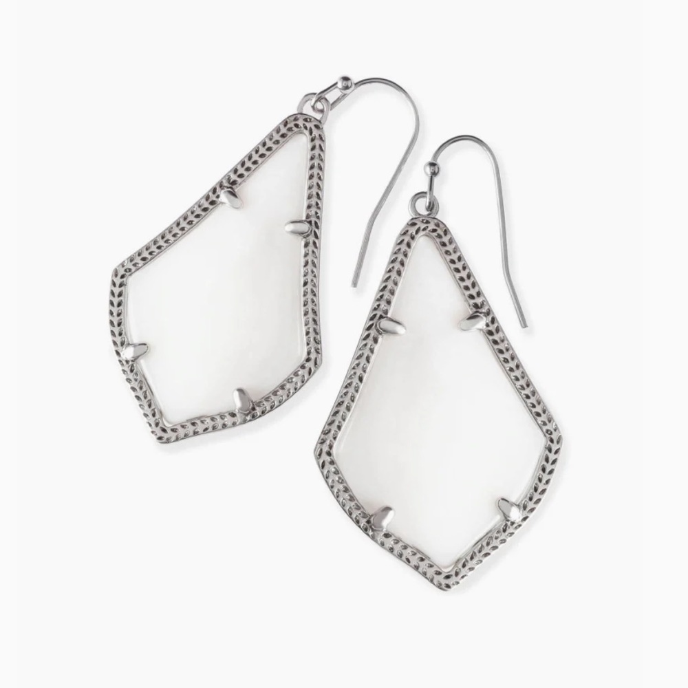 Kendra Scott Alex Silver Drop Earrings in White Mother-of-Pearl